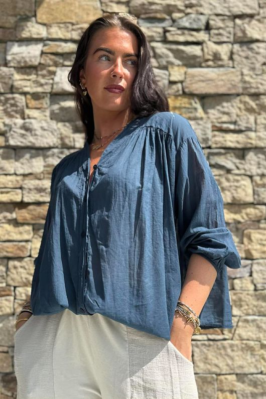 Shayle Indian Cotton Smock Shirt Navy